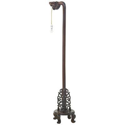 EARLY 20TH CENTURY CARVED CHINESE HARD WOOD FLOOR LAMP