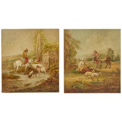 PAIR OF RURAL LATE 19TH CENTURY OIL ON CANVAS PAINTINGS