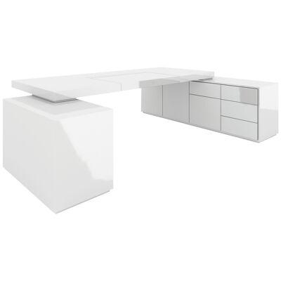 Desk with Sideboards, White, PC/ Printer/ Hanging Files, Germany, Handcrafted