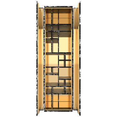 Cabinet Black, White Marble, Gold, Brass, 60x60x210cm, Germany, Handcrafted
