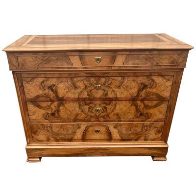 French Louis Philippe Commode Late 19th Century Burl Walnut Wood Top