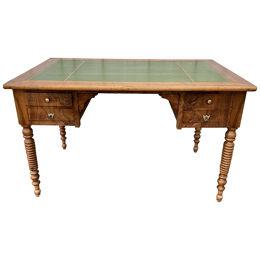 French Flat Desk Louis Philippe In Burl Walnut Late 19th