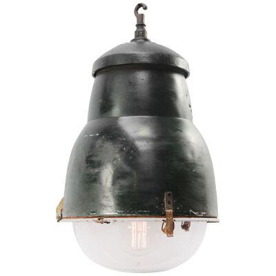 Large Dark Green Metal Vintage Industrial Round Glass Pedant Light