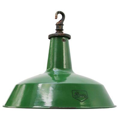 British Green Enamel Vintage Industrial Factory Pendant Light