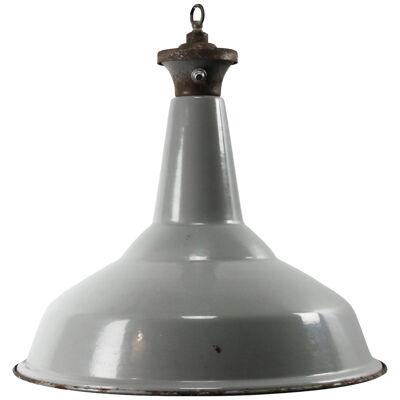 Gray British Enamel Vintage Industrial Pendant Lamp