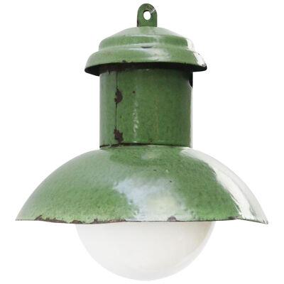 Green Enamel Vintage Industrial Opaline Glass Pendant Light