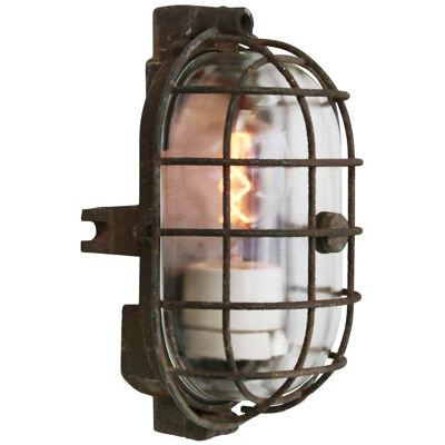 Cast Rust Iron Vintage Industrial Clear Glass Wall Lamp Scone