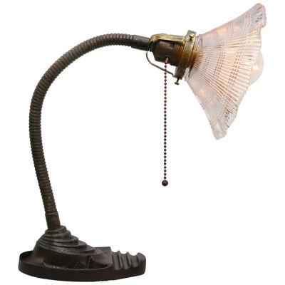 Vintage French 1950s Cast Iron Glass Table Desk Light