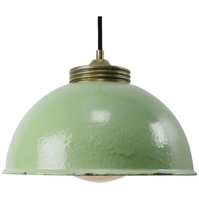 Brass Green Enamel Vintage Frosted Glass Pendant Lights