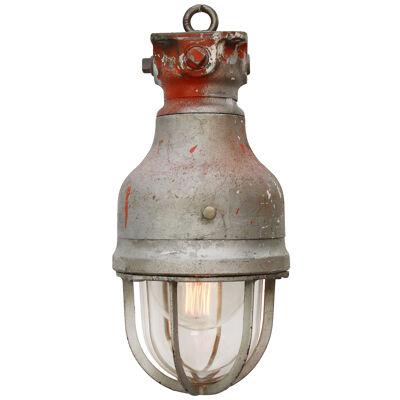 Gray Metal Vintage Industrial Clear Glass Hanging Light by Crouse Hinds