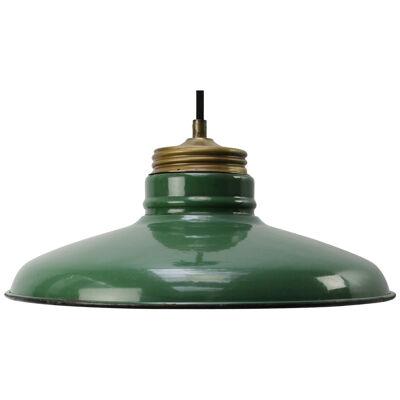 Brass Dark Green Enamel Vintage Industrial Pendant Light