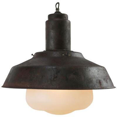 Vintage Industrial Brown Rust Metal Frosted Glass Pendant Light