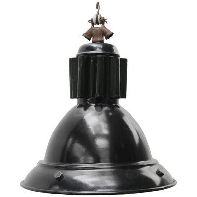 French Black Enamel Vintage Industrial Factory Pendant Lamp