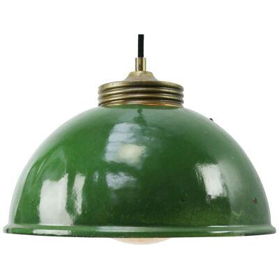 Brass Dark Green Enamel Vintage Frosted Glass Pendant Lights