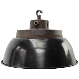French Black Enamel Vintage Industrial Cast Iron Factory Pendant Light