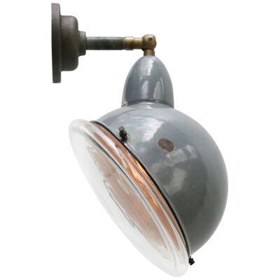 Gray Enamel Vintage Industrial Clear Round Glass Scone Wall Light