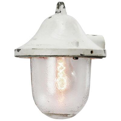 White Cast Aluminum Vintage Industrial Ribbed Glass Hanging Lamps