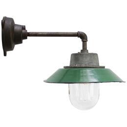 Green Enamel Vintage Industrial Cast Iron Clear Glass Scones Wall Lamp