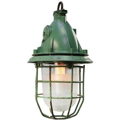 Green Vintage Industrial Aluminum Clear Striped Glass Pendant Light
