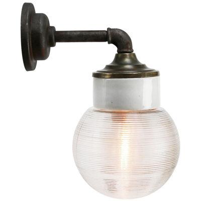 White Porcelain Vintage Industrial Clear Striped Glass Brass Wall Lamps Scones