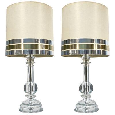 1970s Italian Vintage Pair of Crystal Glass Table Lamps with Organic Design