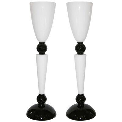 Alberto Dona Monumental Art Deco Black and White Murano Glass Table/Floor Lamps