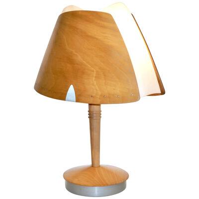 1970 French Vintage Birch Wood and Acrylic Table Lamp for Barcelona Hilton Hotel