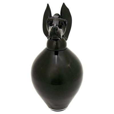 Formia 2001 Italian Black Murano Glass Bottle with Dog Head Stopper