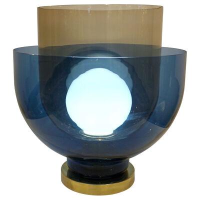 1980s Italian Monumental Blue Smoked Murano Glass Modern Round Lamp/Floor Lamp