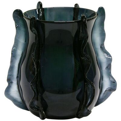 Formia 2009 Italian Organic Avio Navy Blue Murano Glass Curved Modern Vase 