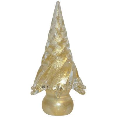 Cenedese 1980s Italian Modern 24K Gold Dust Twisted Murano Glass Tree Sculpture