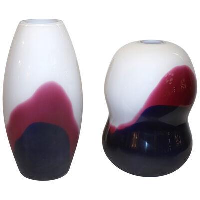 Formia 1980 Italian Vintage Purple Blue White Murano Glass Modern Design Vases