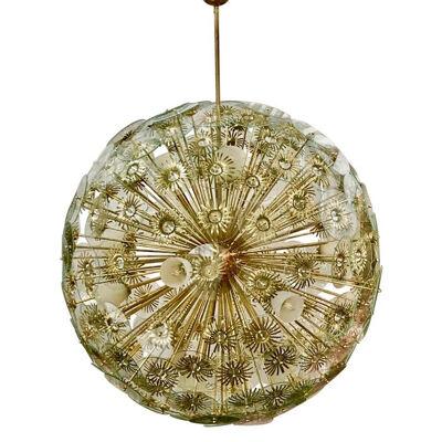 Contemporary Italian Custom Brass and Glass Flower Organic Sputnik Chandelier	