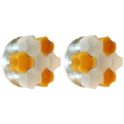 Martinelli Luce 1963 Rare Pair of White and Orange Glass Wall Lights
