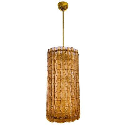 Contemporary Italian Amber Crystal Murano Glass Tall Brass Lantern / Chandelier