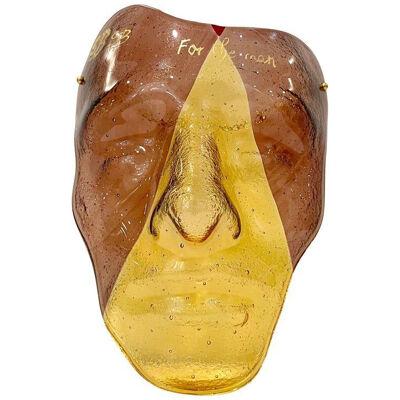 Bespoke Italian Amethyst Amber Gold Murano Glass Mask Wall Art Sculpture
