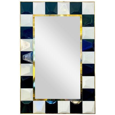 Contemporary Postmodern Italian Geometric Black White Murano Glass Brass Mirror