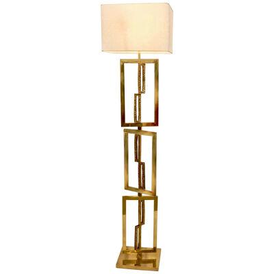 Italian Design Contemporary Cast Bronze and Gold Brass Rectangular Floor Lamp	