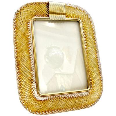 2000 Barovier Toso Italian Gold Crystal Twisted Murano Glass Brass Picture Frame