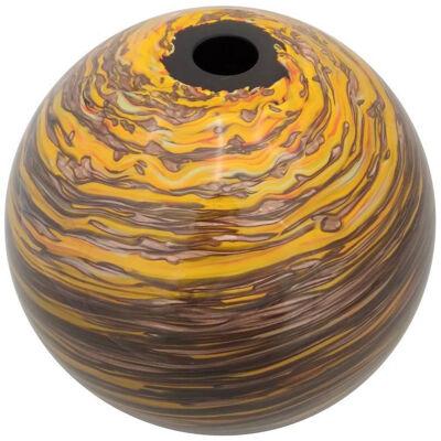 Formia 1980s Modern Round Brown Yellow Red Orange Gold Murano Glass Vase