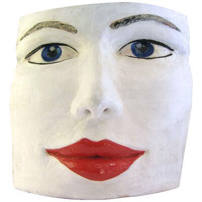 Blue Eyes Face Terra Cotta Sculpture by Ginestroni	