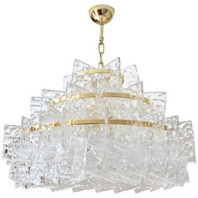 Contemporary Italian Couture Crystal Clear Murano Glass Round Brass Chandelier