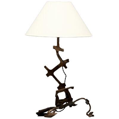 Rustic Iron Table Lamp, France, 1980s