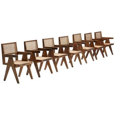 Set of Pierre Jeanneret Office/Dining Cane Chairs, Chandigarh - 1950's