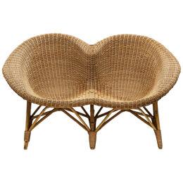 Wicker and Rattan Loveseat, Italy, 1970s