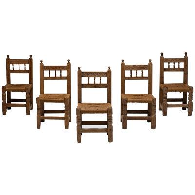 Rustic Straw Dining Chairs, Spain, 19th Century