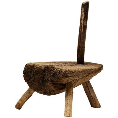 Folk Art Monoxylite Tripod Hearth Chair, France, 19th Century