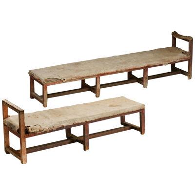 Pair of Rustic Travail Populaire Benches, France, 19th Century