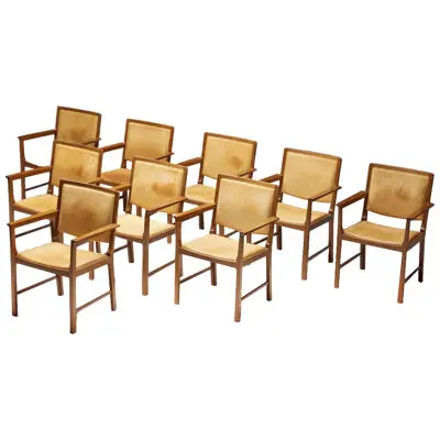 Scandinavian Conference Chairs in Natural Leather, 1970s