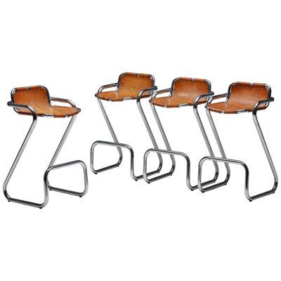 Perriand Style Les Arc Cognac Leather Barstools - 1960's
